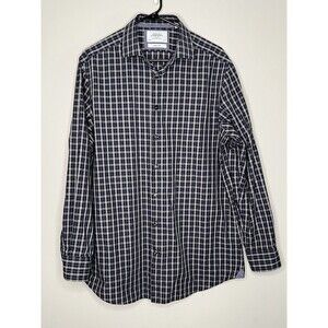 Charles Tyrwhitt Shirt Mens 16.5 Blue White Gray Long Sleeve Slim Fit 35in Plaid